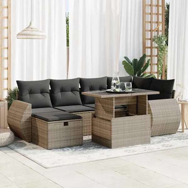 Gossi set canapele de gradina, 7 piese, cu perne, gri, poliratan