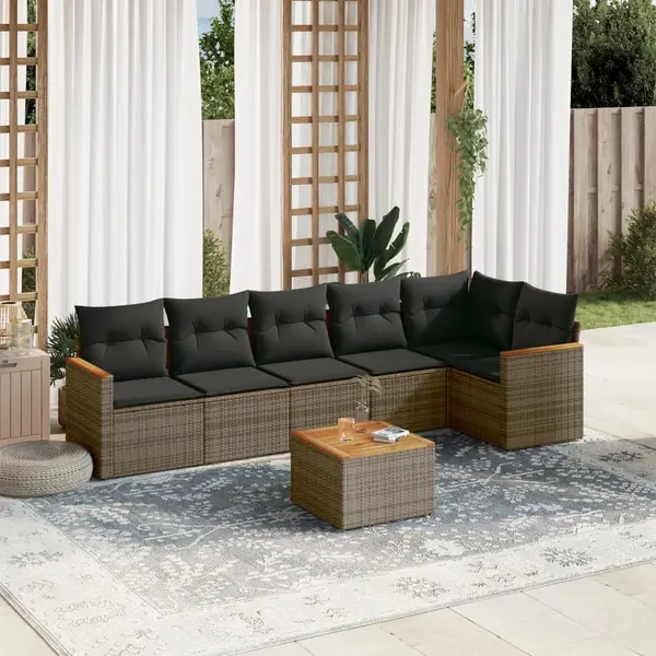 Gossi set canapele de gradina, 7 piese, cu perne, gri, poliratan