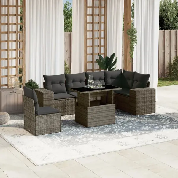 Gossi set canapele de gradina, 7 piese, cu perne, gri, poliratan