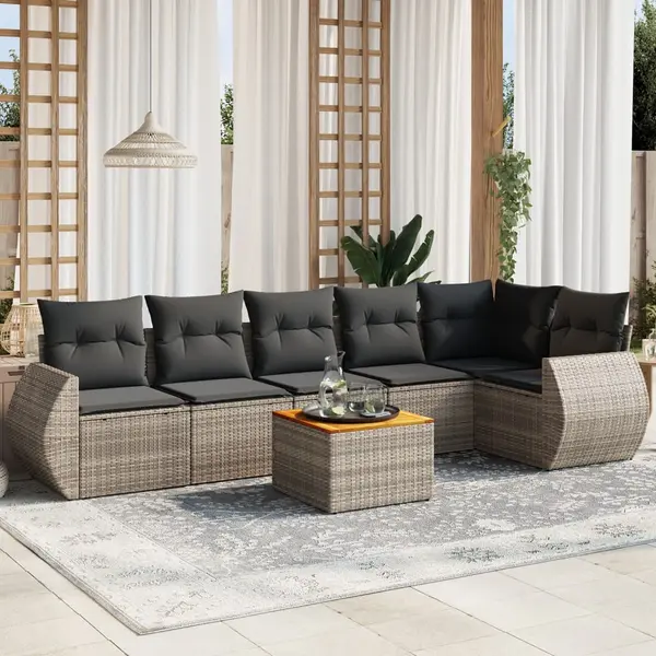 Gossi set canapele de gradina, 7 piese, cu perne, gri, poliratan