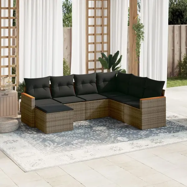 Gossi set canapele de gradina, 7 piese, cu perne, gri, poliratan