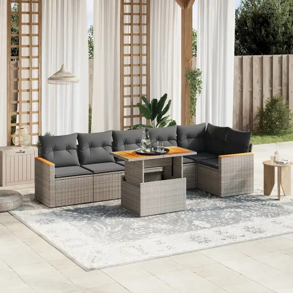 Gossi set canapele de gradina, 7 piese, cu perne, gri, poliratan