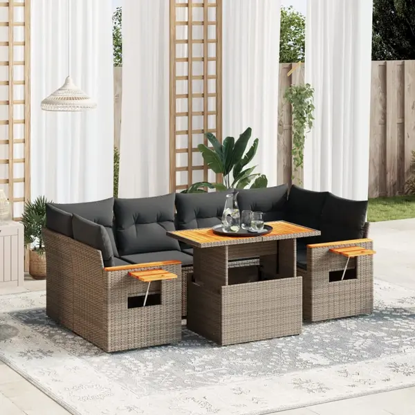 Gossi set canapele de gradina, 7 piese, cu perne, gri, poliratan