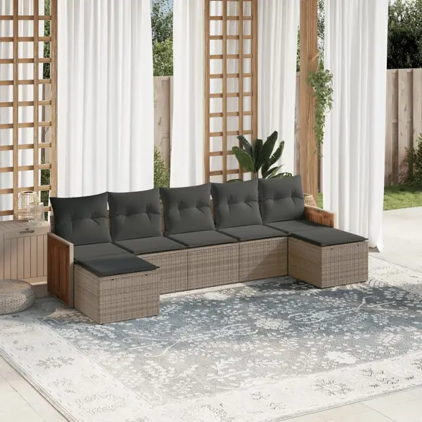 Gossi set canapele de gradina, 7 piese, cu perne, gri, poliratan