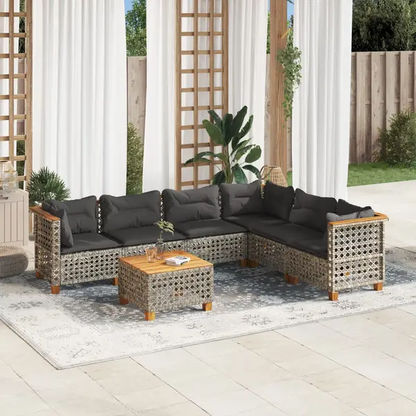 Gossi set canapele de gradina, 7 piese, cu perne, gri, poliratan