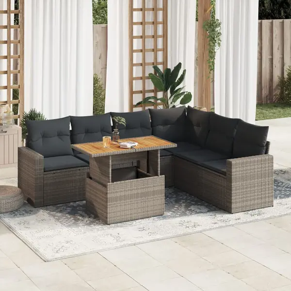 Gossi set canapele de gradina, 7 piese, cu perne, gri, poliratan