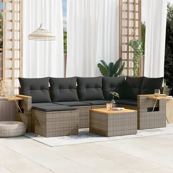 Gossi set canapele de gradina, 7 piese, cu perne, gri, poliratan