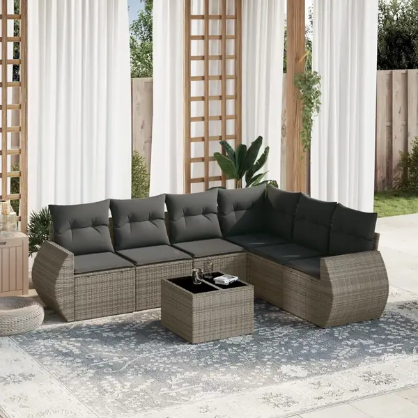 Gossi set canapele de gradina, 7 piese, cu perne, gri, poliratan