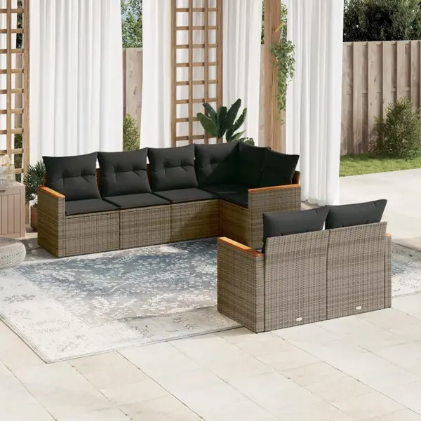 Gossi set canapele de gradina, 7 piese, cu perne, gri, poliratan