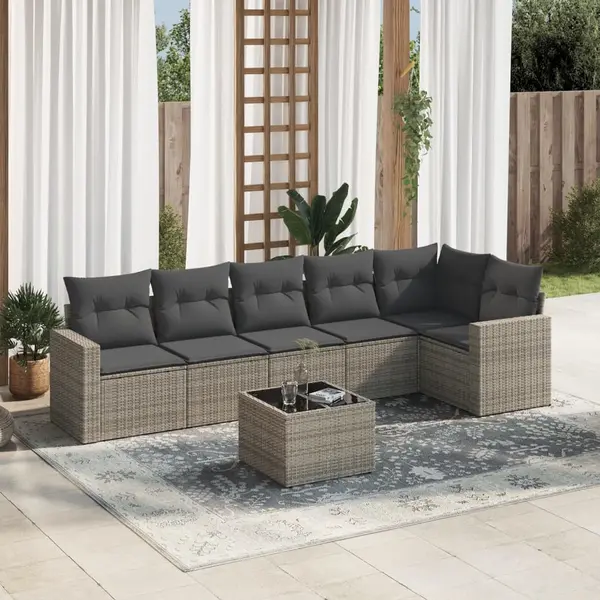 Gossi set canapele de gradina, 7 piese, cu perne, gri, poliratan
