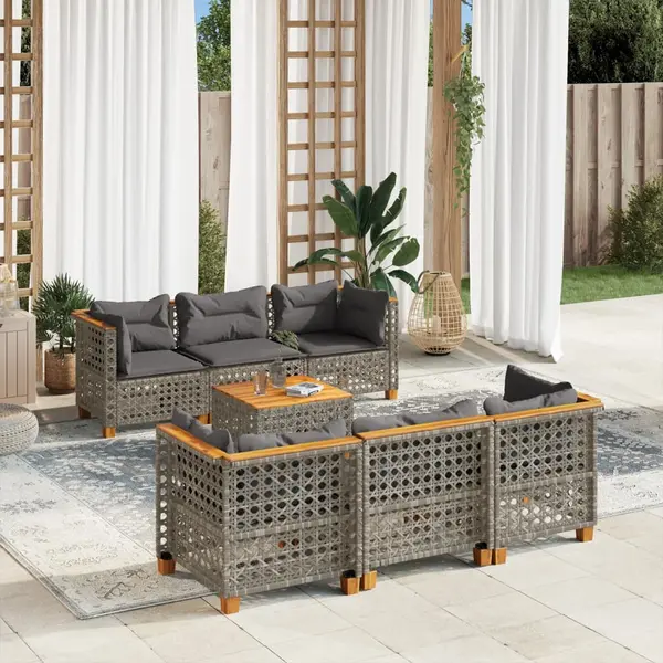 Gossi set canapele de gradina, 7 piese, cu perne, gri, poliratan