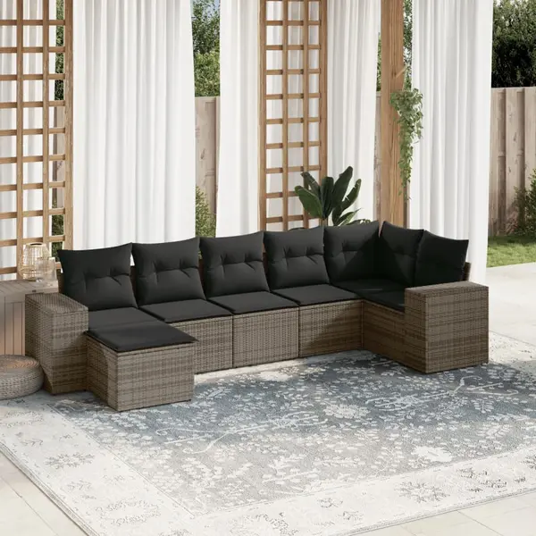 Gossi set canapele de gradina, 7 piese, cu perne, gri, poliratan