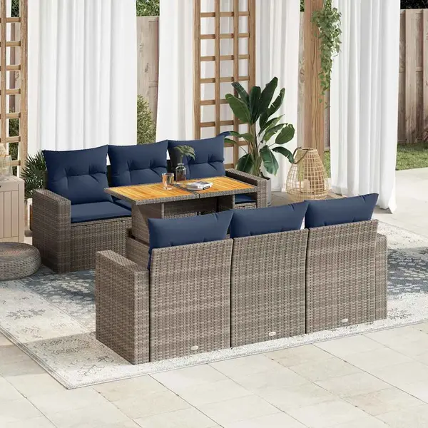 Gossi set canapele de gradina, 7 piese, cu perne, gri, poliratan