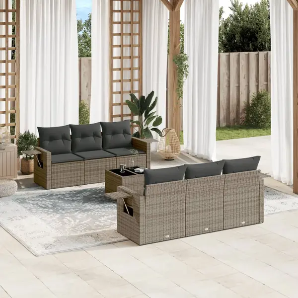 Gossi set canapele de gradina, 7 piese, cu perne, gri, poliratan