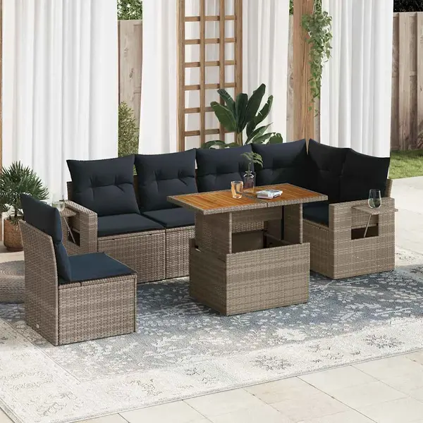 Gossi set canapele de gradina, 7 piese, cu perne, gri, poliratan