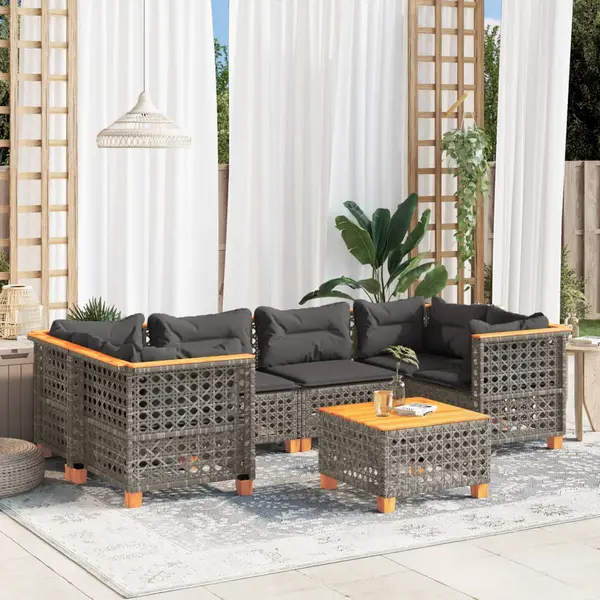 Gossi set canapele de gradina, 7 piese, cu perne, gri, poliratan