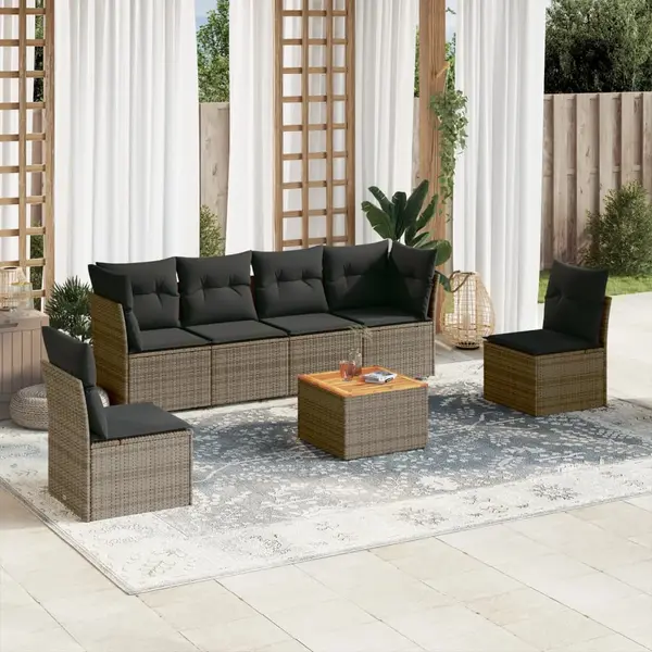 Gossi set canapele de gradina, 7 piese, cu perne, gri, poliratan