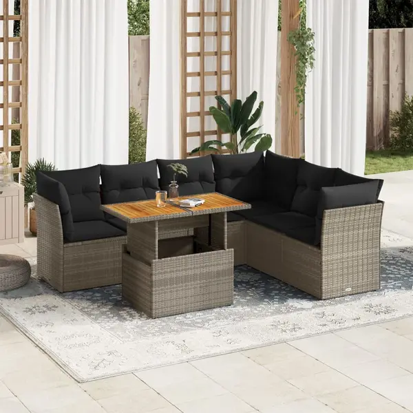 Gossi set canapele de gradina, 7 piese, cu perne, gri, poliratan