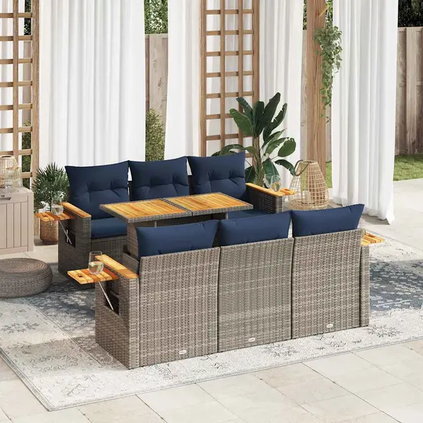 Gossi set canapele de gradina, 7 piese, cu perne, gri, poliratan