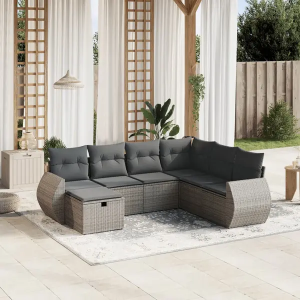 Gossi set canapele de gradina, 7 piese, cu perne, gri, poliratan