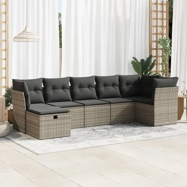 Gossi set canapele de gradina, 7 piese, cu perne, gri, poliratan