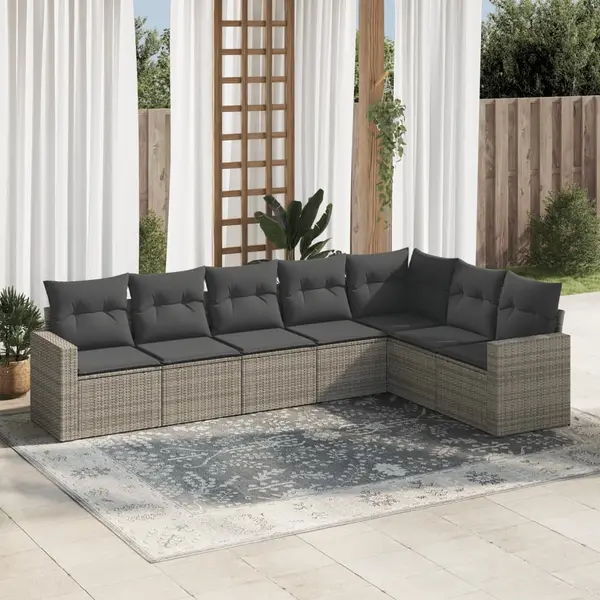 Gossi set canapele de gradina, 7 piese, cu perne, gri, poliratan