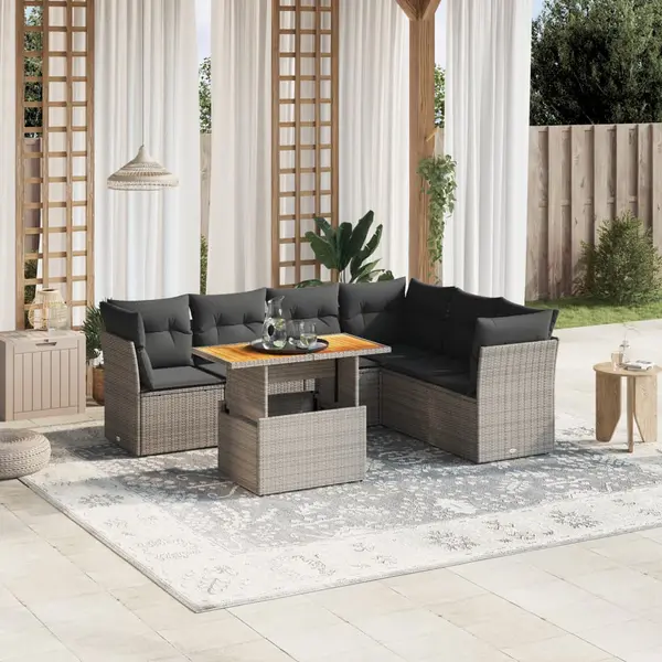 Gossi set canapele de gradina, 7 piese, cu perne, gri, poliratan