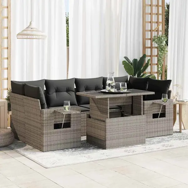 Gossi set canapele de gradina, 7 piese, cu perne, gri, poliratan