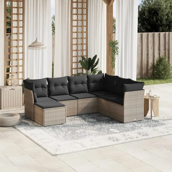 Gossi set canapele de gradina, 7 piese, cu perne, gri, poliratan