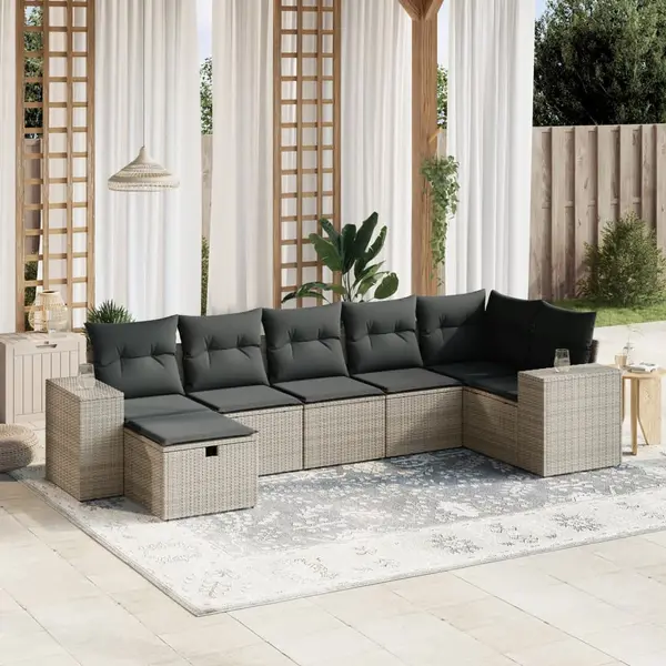 Gossi set canapele de gradina, 7 piese, cu perne, gri, poliratan