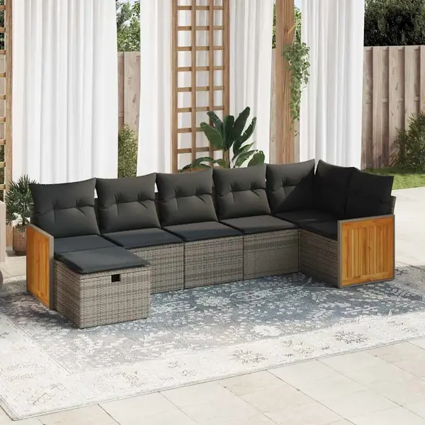 Gossi set canapele de gradina, 7 piese, cu perne, gri, poliratan
