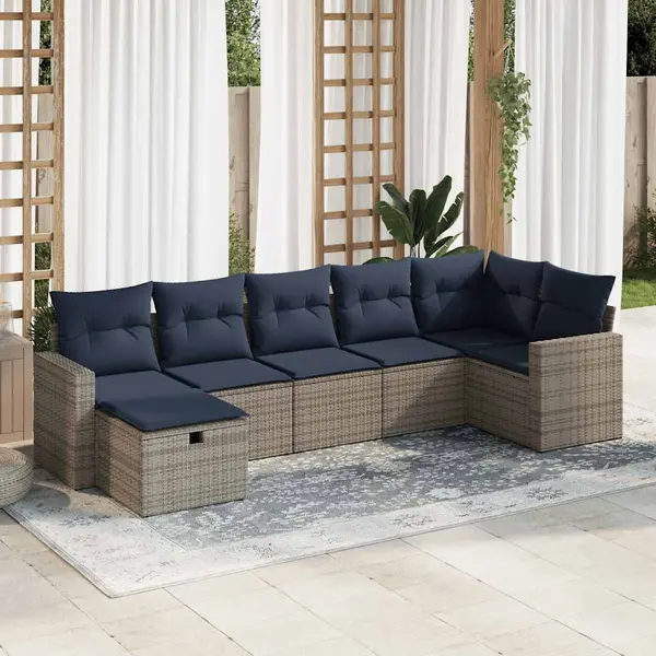 Gossi set canapele de gradina, 7 piese, cu perne, gri, poliratan