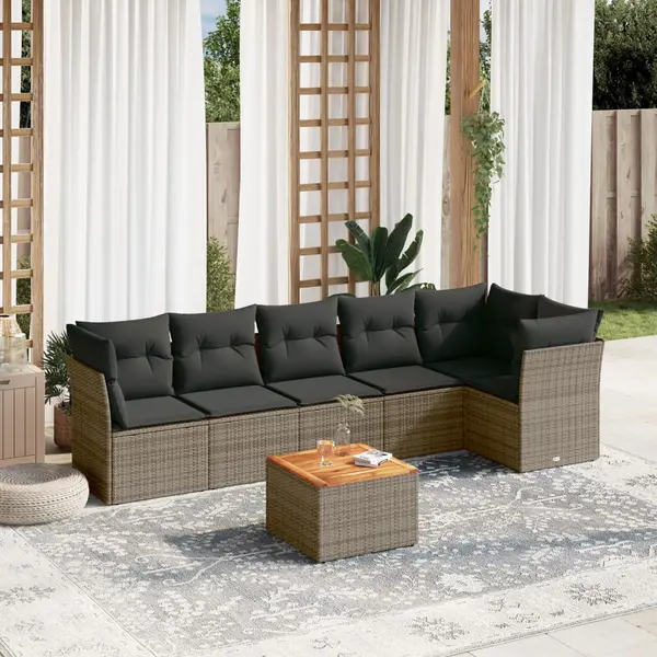 Gossi set canapele de gradina, 7 piese, cu perne, gri, poliratan