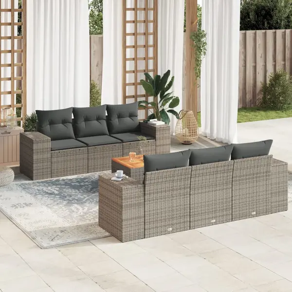 Gossi set canapele de gradina, 7 piese, cu perne, gri, poliratan