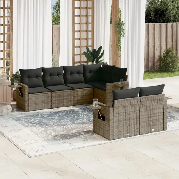 Gossi set canapele de gradina, 7 piese, cu perne, gri, poliratan