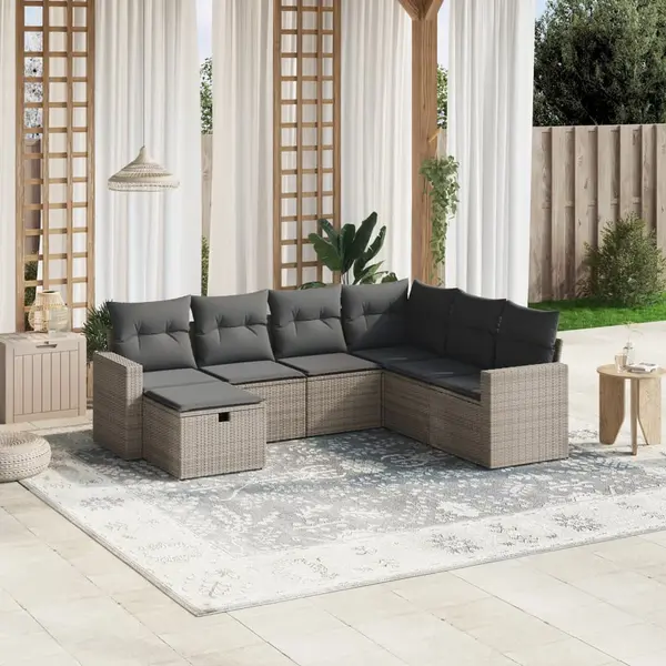 Gossi set canapele de gradina, 7 piese, cu perne, gri, poliratan