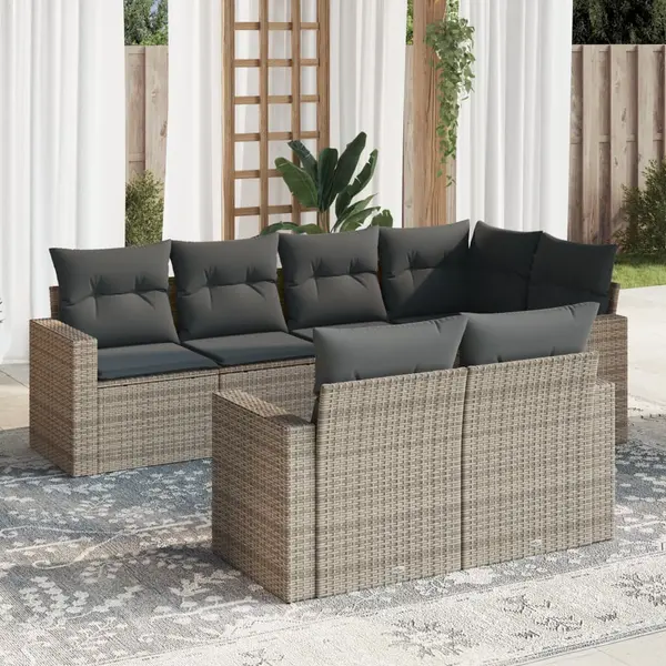 Gossi set canapele de gradina, 7 piese, cu perne, gri, poliratan