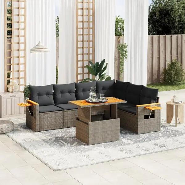 Gossi set canapele de gradina, 7 piese, cu perne, gri, poliratan