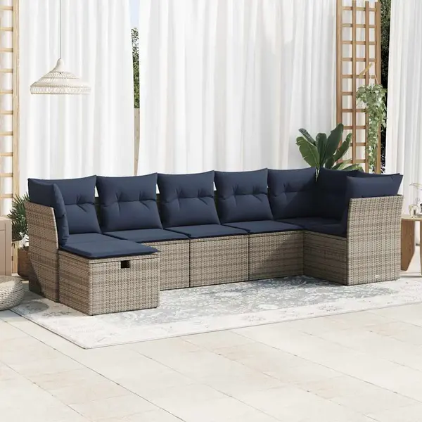 Gossi set canapele de gradina, 7 piese, cu perne, gri, poliratan