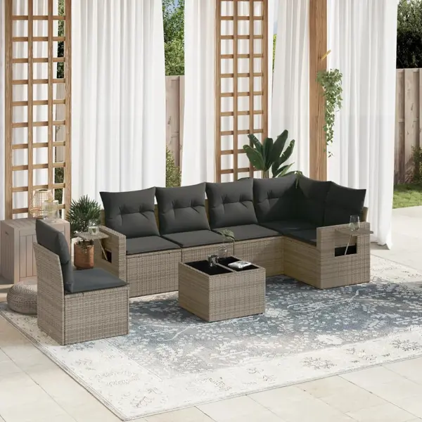 Gossi set canapele de gradina, 7 piese, cu perne, gri, poliratan