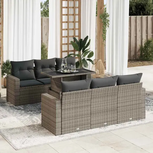 Gossi set canapele de gradina, 7 piese, cu perne, gri, poliratan