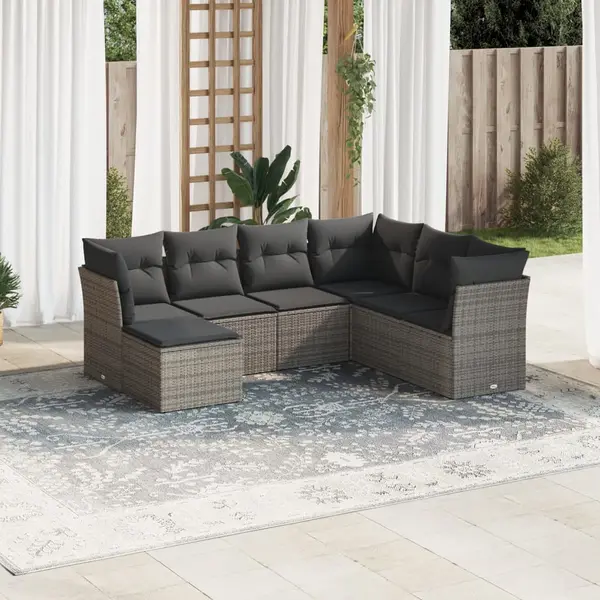 Gossi set canapele de gradina, 7 piese, cu perne, gri, poliratan