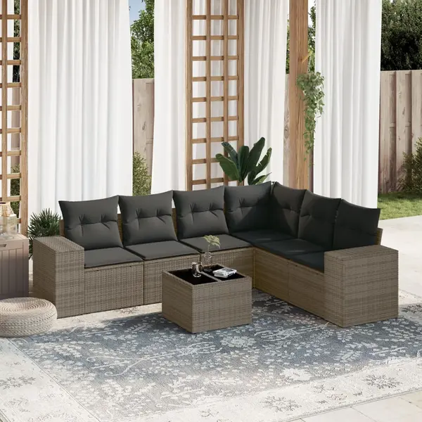 Gossi set canapele de gradina, 7 piese, cu perne, gri, poliratan