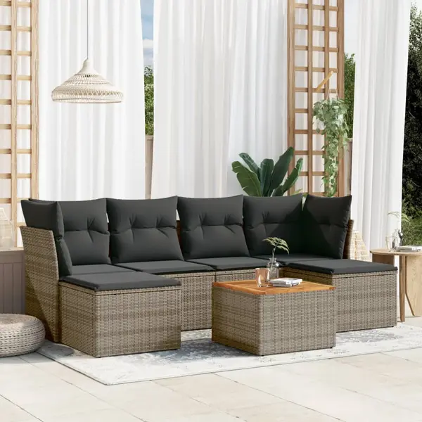 Gossi set canapele de gradina, 7 piese, cu perne, gri, poliratan