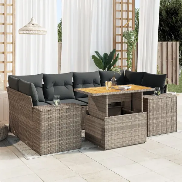 Gossi set canapele de gradina, 7 piese, cu perne, gri, poliratan