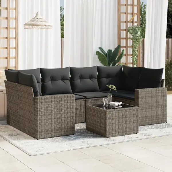Gossi set canapele de gradina, 7 piese, cu perne, gri, poliratan