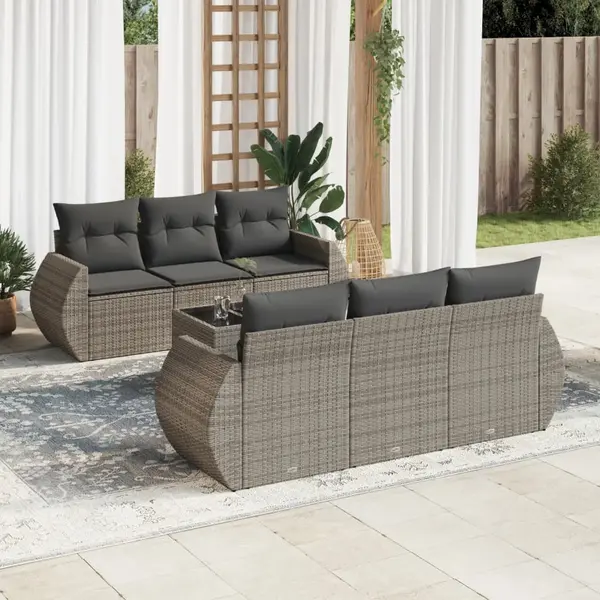 Gossi set canapele de gradina, 7 piese, cu perne, gri, poliratan