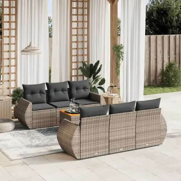 Gossi set canapele de gradina, 7 piese, cu perne, gri, poliratan