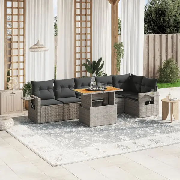 Gossi set canapele de gradina, 7 piese, cu perne, gri, poliratan