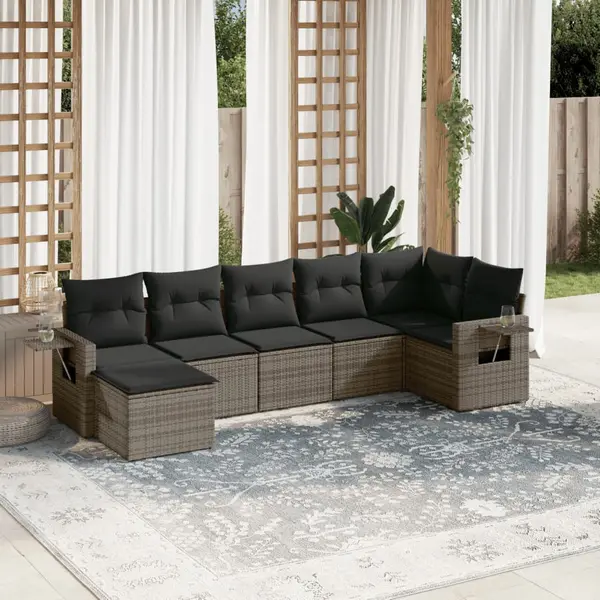 Gossi set canapele de gradina, 7 piese, cu perne, gri, poliratan